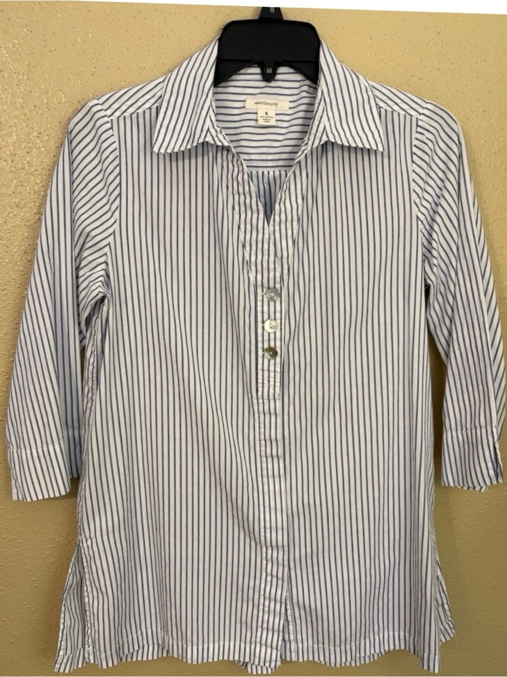 Westbound White and Navy Striped Tunic Top Sz S
